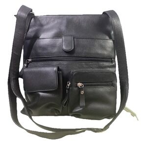 ili UNISEX Black leather Crossbody Messenger School Tablet Bag Purse 13x12x2"NEW